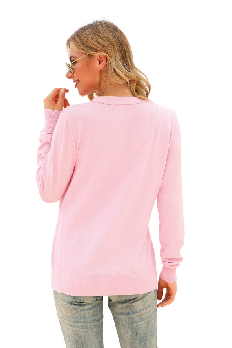 VIISHOW Women's V-Neck Button Down Knitwear Long Sleeve Soft Basic Knit Cardigan Sweater, Pink, Small - Image 4